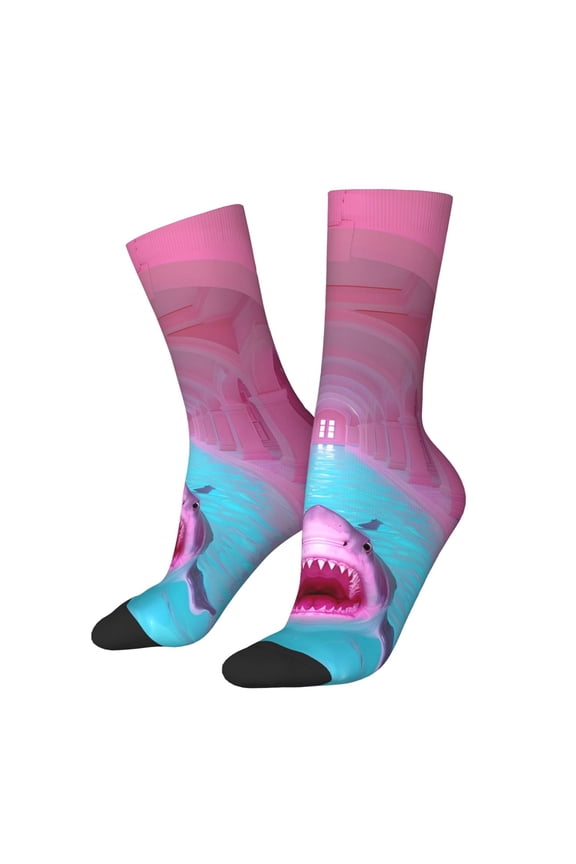 Pink Shark Pool Fantasy Crew Socks for Men & Women, Breathable Casual Athletic Ankle Socks