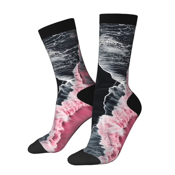 Vsdgher Pink White Ocean Waves Crew Socks for Men & Women, Breathable Casual Athletic Ankle Socks
