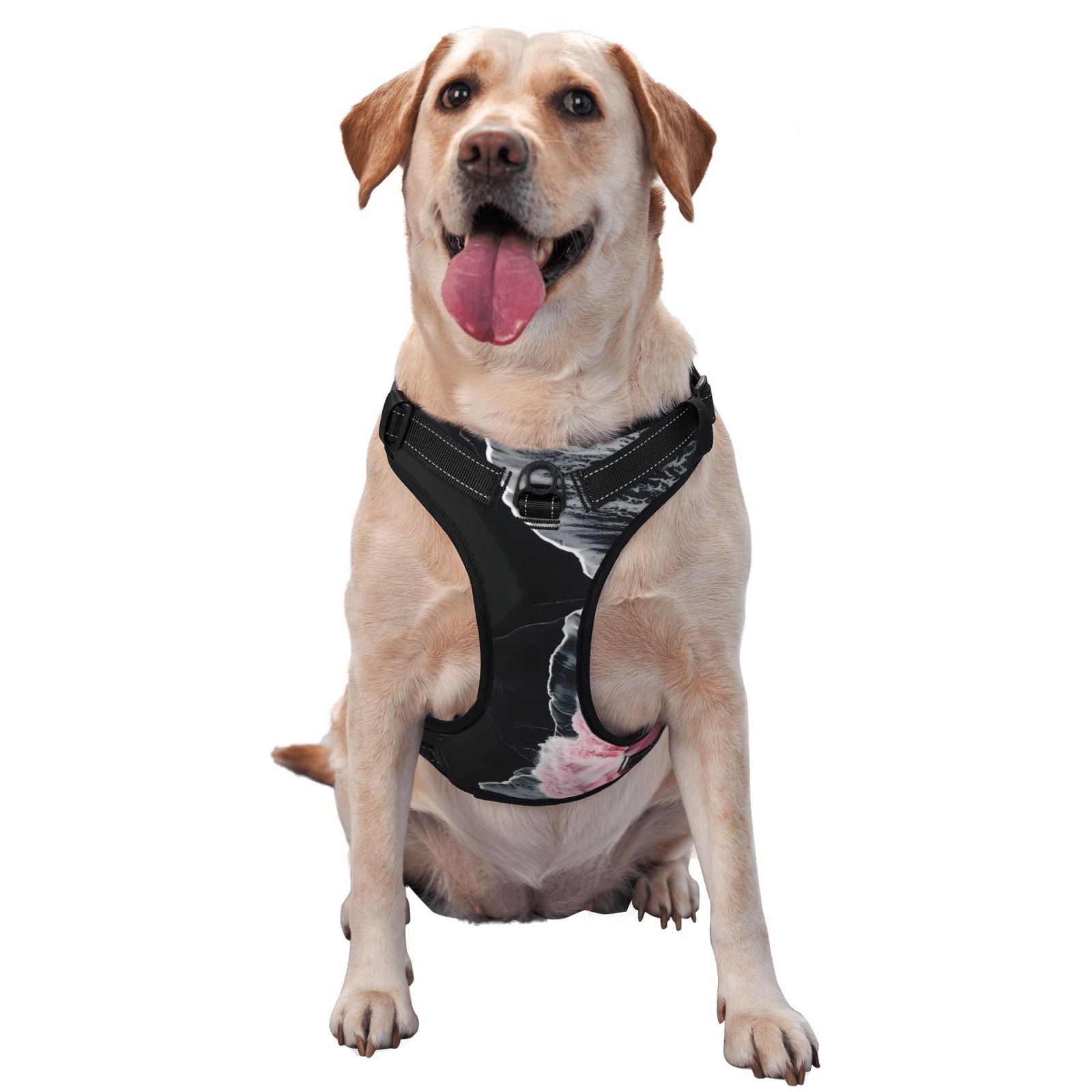 Vsdgher Pink White Ocean Waves Dog Harness, No-Pull Pet Harness, Dog Vest, Pet Vest for Small to Large Dogs-