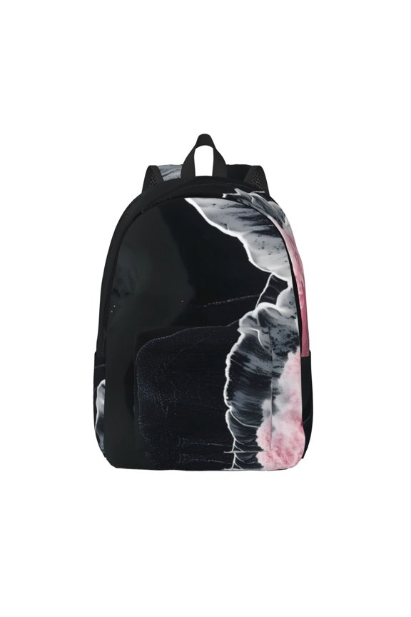 Pink White Ocean Waves Print Canvas Backpack Travel Rucksack Unisex Knapsack 15.7/17.7Inch Laptop Backpack for Work,College -Medium