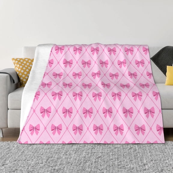 Vsdgher Pink bows Pattern Fleece Throw Blanket, Horizontal Fleece Bedding Home Decor for Couch & Bed All Season Use -80"x60"