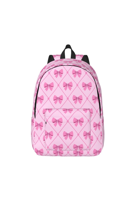 Pink bows Print Canvas Backpack Travel Rucksack Unisex Knapsack 15.7/17.7Inch Laptop Backpack for Work,College -Medium