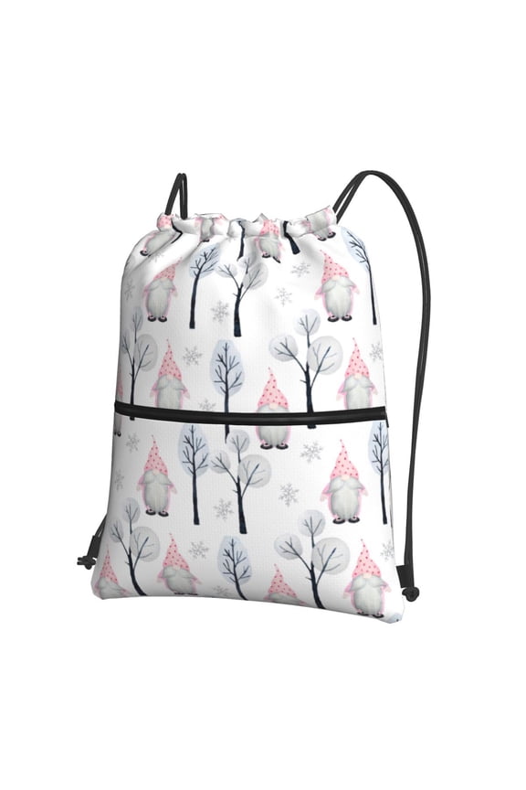Pink oldman Winter Forest Drawstring Backpack Water Resistant String Bag Sports Sackpack Gym Sack for Men Women