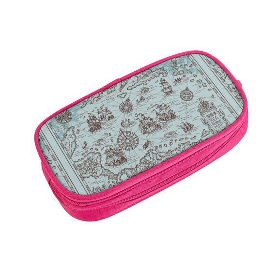 Vsdgher Pirate Adventure Map Print Large Capacity Pencil Case Pouch with Zipper, Portable Aesthetic Big Capacity Pencil Cases Pen Office Travel Stationery Bag