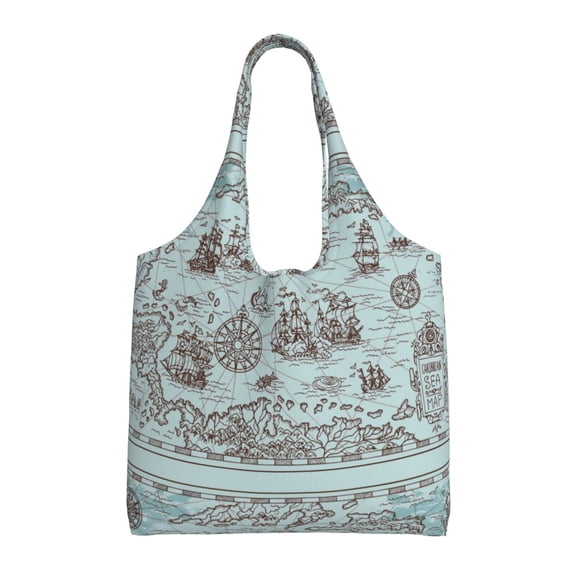 Vsdgher Pirate Adventure Map Print canvas Tote Bag, Lightweight Cloth Bags, Suitable for shopping, groceries, travel