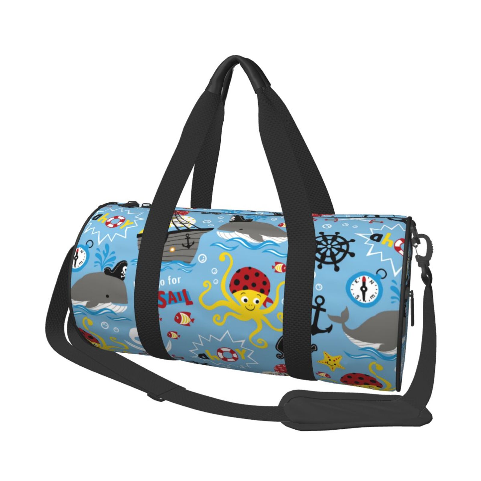 Vsdgher Pirate Marine Animals 45L Foldable Duffel Bag, Sports Gym Bag,Overnight Bag, Portable Weekender Bag for Airplanes