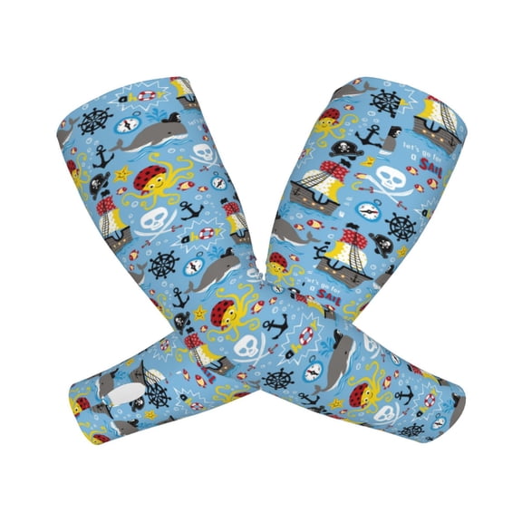 Vsdgher Pirate Marine Animals Pattern Cooling Arm Sleeves for Men & Women, Breathable, UV Sun Protection, Sports Arm Sleeves for Women, Men & Youth