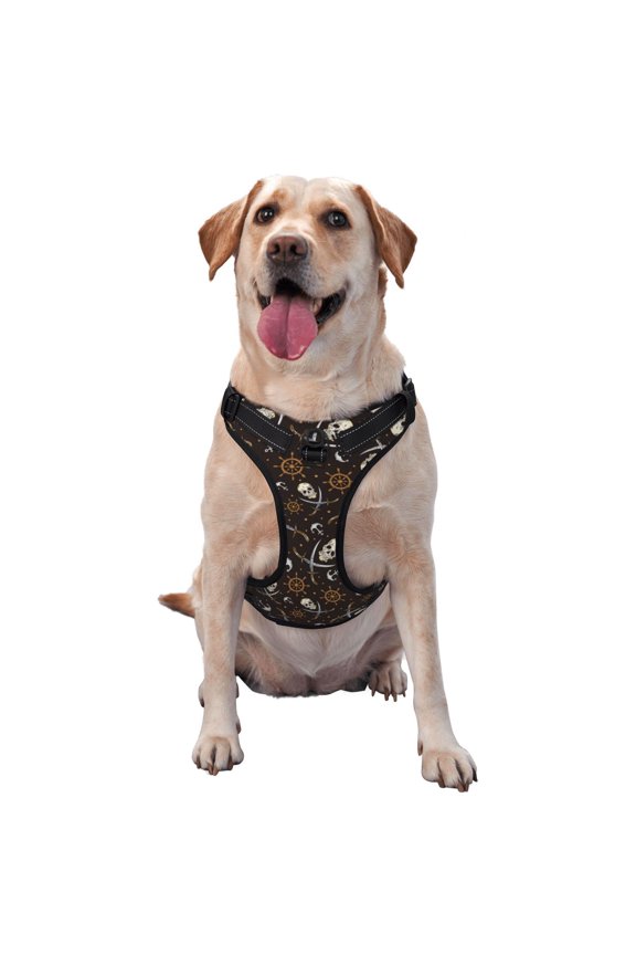 Pirate Skulls Pattern Dog Harness,No Pull Pet Harness with Soft Padded Handle,Adjustable Reflective Vest with 2 Buckles,4 Slide Buckles,S-XL Large