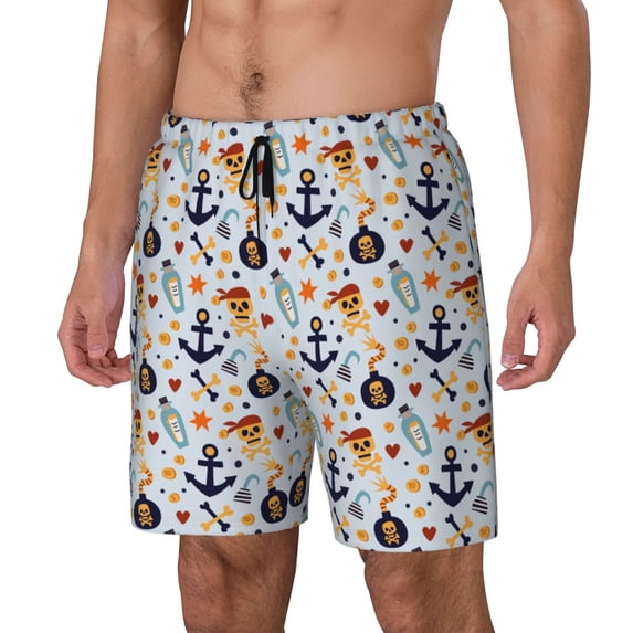 Vsdgher Pirate skulls for Mens Swim Trunks with Compression Liner Swim Shorts Swim Suits Board Shorts-X-Large