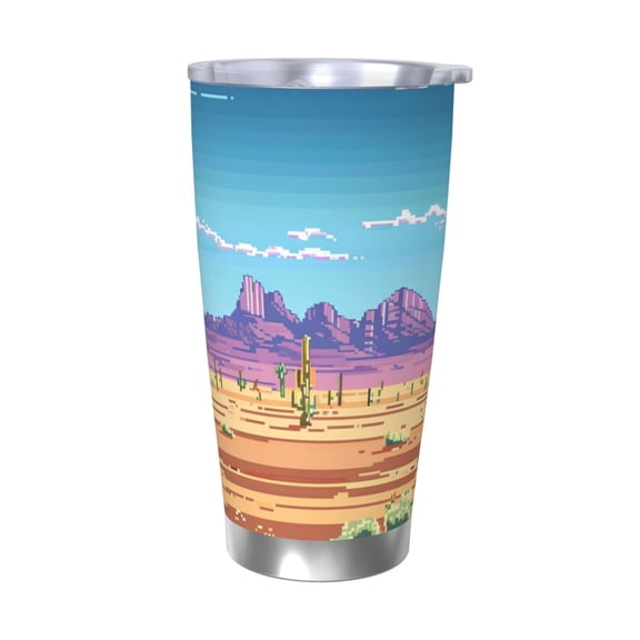 Vsdgher Pixel Desert Landscape 20 Oz Stainless Steel Vacuum Insulated, Travel Mug Coffee Cup for Home, Office, Outdoor Works Great for Ice Drinks and Hot Beverage -Without Straw