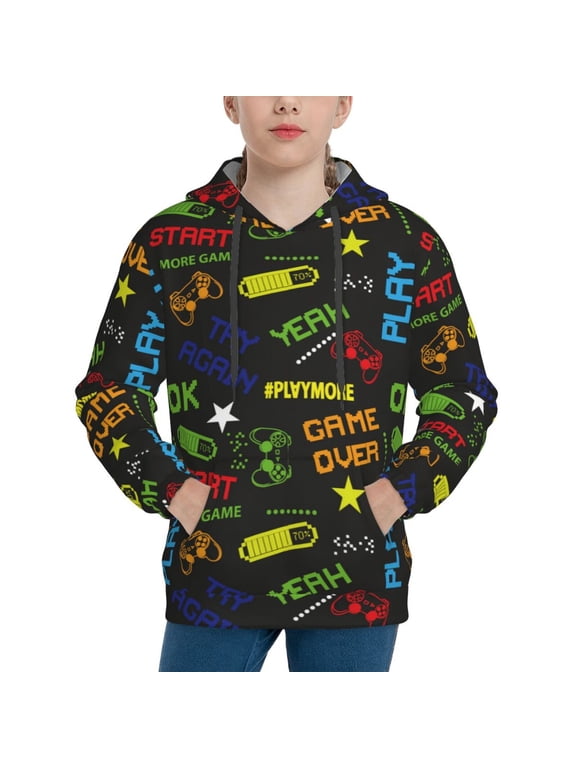 Pixel Game Hoodie Youth Classic Hooded Pullover Sweatshirts Essentials Hoodie for Children (s-xl)-Large