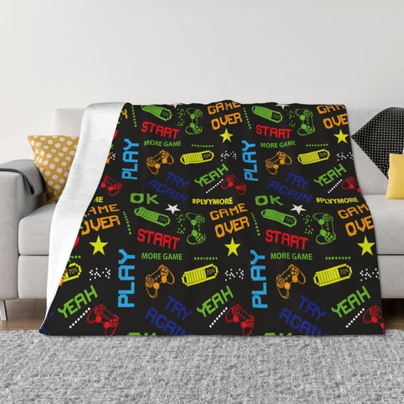 Vsdgher Pixel Game Pattern Fleece Throw Blanket, Horizontal Fleece Bedding Home Decor for Couch & Bed All Season Use -80"x60"