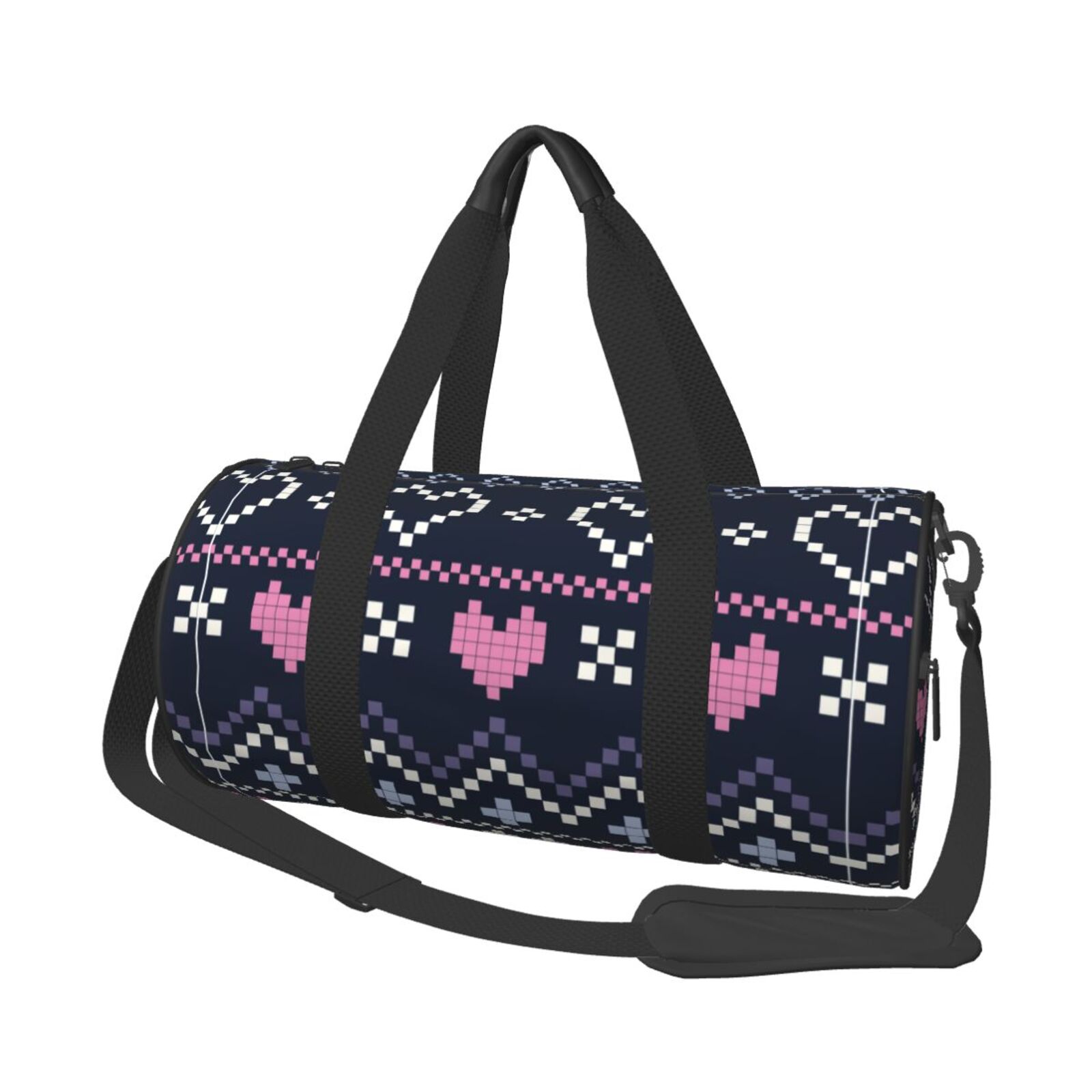 Vsdgher Pixel Heart Winter 45L Foldable Duffel Bag, Sports Gym Bag,Overnight Bag, Portable Weekender Bag for Airplanes