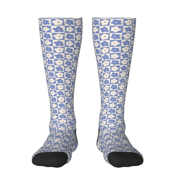 Vsdgher Plaid Flowers Print Thigh High Socks Extra Long Stretchy Sock Women Over Knee High Opaque Stocking Daily Wear