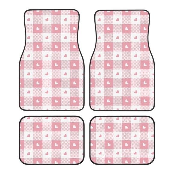 Vsdgher Plaid Heart Car Foot Mat Set of 4 Pieces Universal Floor Liner Car Accessories Fits Most Cars, Trucks, Vans, sedans, SUV