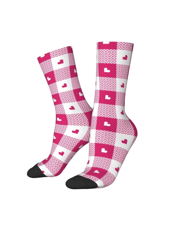 Plaid Heart Crew Socks for Men & Women, Breathable Casual Athletic Ankle Socks