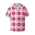 thumbnail image 1 of Vsdgher Plaid Heart Print Men's Wrinkle Free Untucked Cuban Shirt Business Casual Button Down Shirts Short Sleeve Shirt, 1 of 1