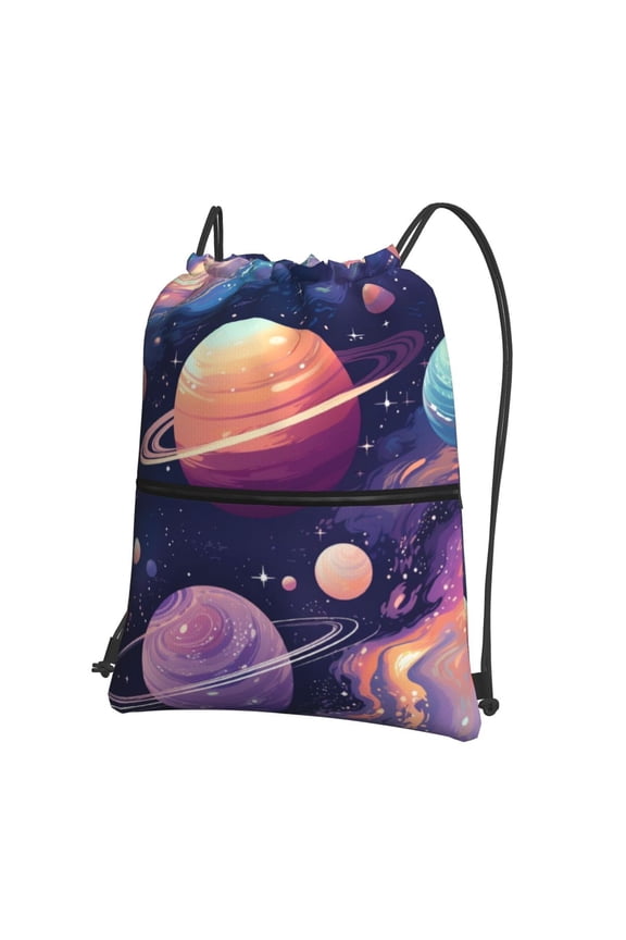 Planet Pastel Galaxy Drawstring Backpack Water Resistant String Bag Sports Sackpack Gym Sack for Men Women
