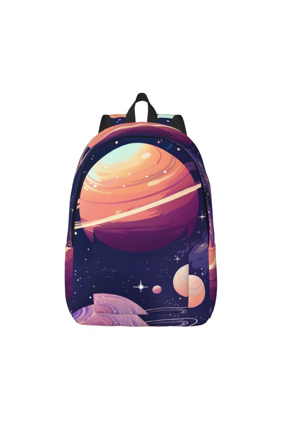 Planet Pastel Galaxy Print Canvas Backpack Travel Rucksack Unisex Knapsack 15.7/17.7Inch Laptop Backpack for Work,College -Small