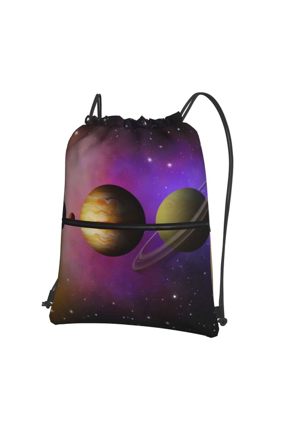 Planets And Stars Drawstring Backpack Water Resistant String Bag Sports Sackpack Gym Sack for Men Women