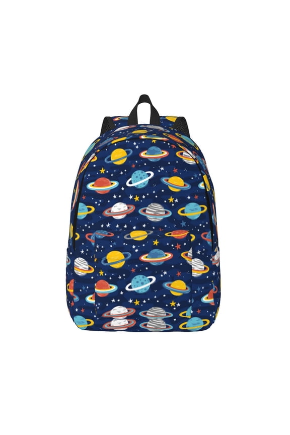 Planets And Stars Print Canvas Backpack Travel Rucksack Unisex Knapsack 15.7/17.7Inch Laptop Backpack for Work,College -Medium