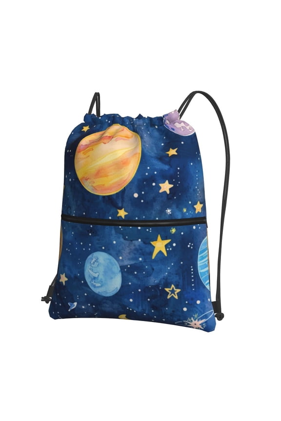Planets And Stars1 Drawstring Backpack Water Resistant String Bag Sports Sackpack Gym Sack for Men Women