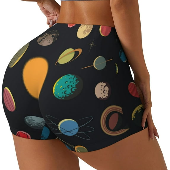 Vsdgher Planets And Their Moons Workout Shorts for Women Seamless Soft Smooth Gym Yoga Scrunch Active Exercise Fitness Shorts-