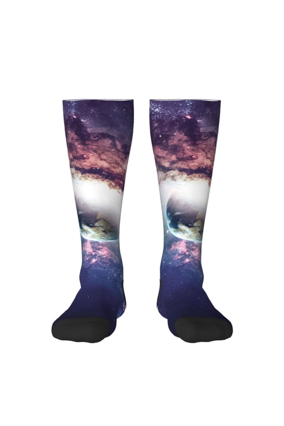 Planets Stars And Galaxies Print Thigh High Socks Extra Long Stretchy Sock Women Over Knee High Opaque Stocking Daily Wear