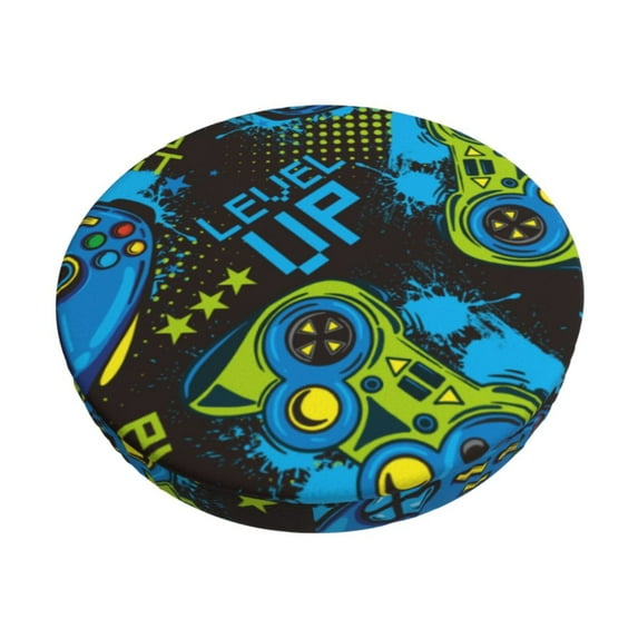 Vsdgher Play Game Print Stool Covers Round,Stretch Round Stool Covers Washable Stool Cushion Slipcover Elastic Chair Covers for 12-14 Inch Chair