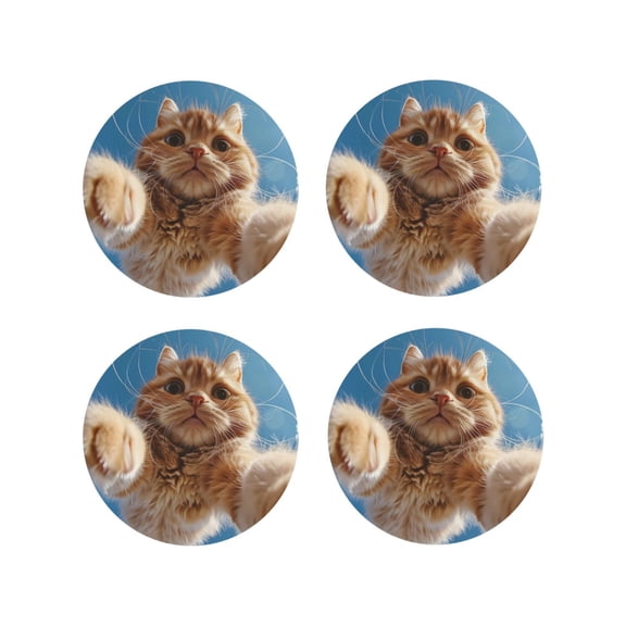 Vsdgher Playful Cat Fisheye View Leather Coasters for Drinks, Durable Drink Coasters 4 Set for Tabletop Protection, Luxurious Home Décor and Housewarming Gift-Round Shape