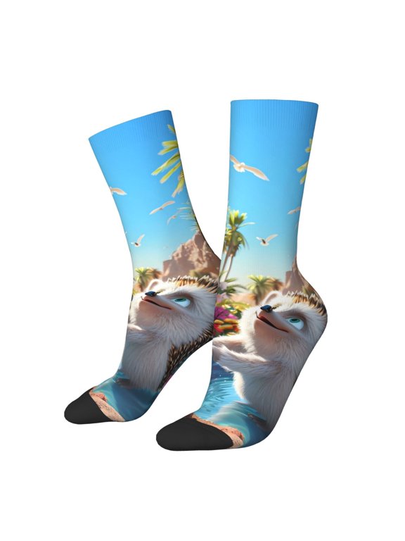 Playful Hedgehog Forest Pond Crew Socks for Men & Women, Breathable Casual Athletic Ankle Socks