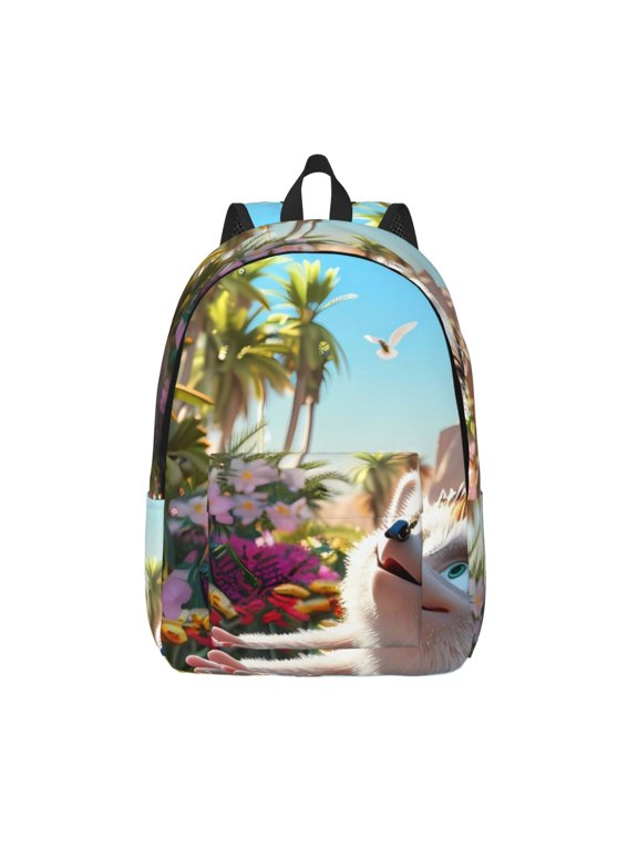 Playful Hedgehog Forest Pond Print Canvas Backpack Travel Rucksack Unisex Knapsack 15.7/17.7Inch Laptop Backpack for Work,College -Small