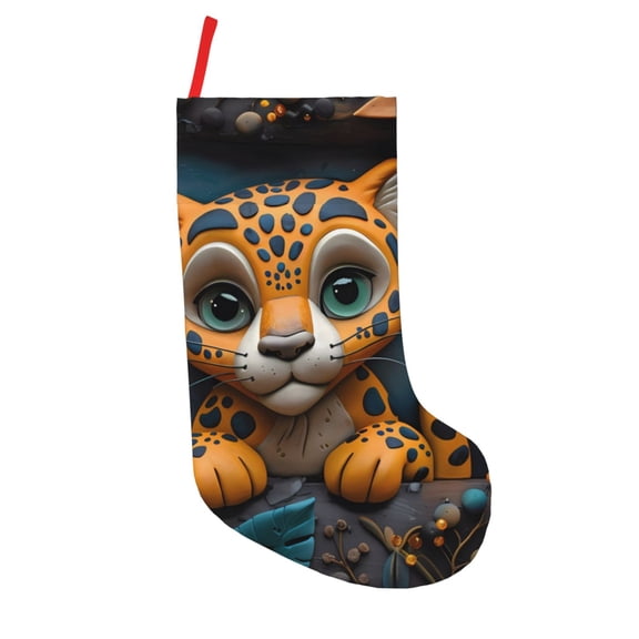 Vsdgher Playful Leopard Art Christmas Stockings 18 inch Large Kids Stocking Bags Hanging Socks for Christmas Decor Decorations