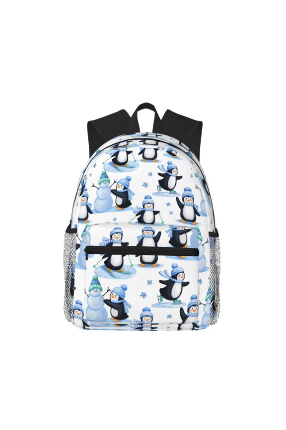 Playful Penguins and Snowmen Unisex Large Capacity Bookbag, Schoolbag, Casual Daypack for High School, College, Teens, Travel, Work