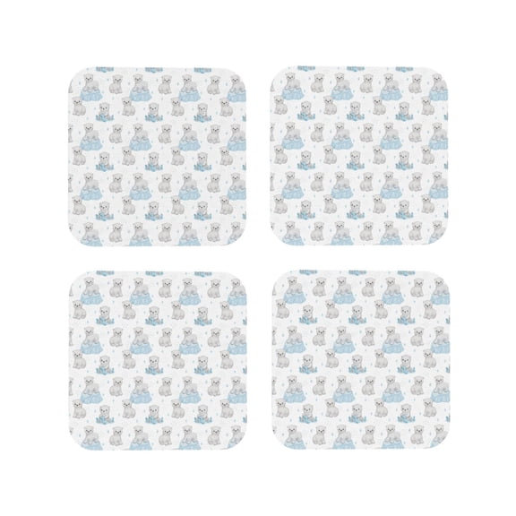 Vsdgher Playful Polar Bear Pals Leather Coasters for Drinks, Durable Drink Coasters 4 Set for Tabletop Protection, Luxurious Home Décor and Housewarming Gift-Square