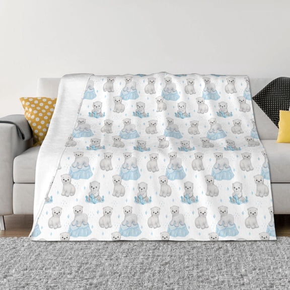 Vsdgher Playful Polar Bear Pals Pattern Fleece Throw Blanket, Horizontal Fleece Bedding Home Decor for Couch & Bed All Season Use -80"x60"