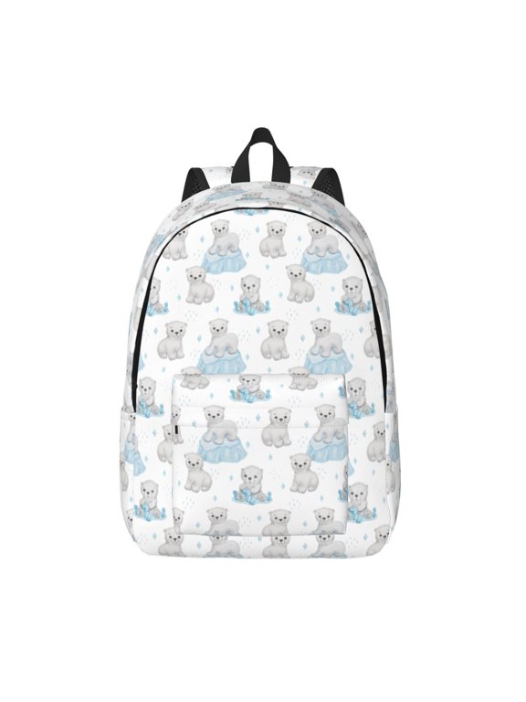 Playful Polar Bear Pals Print Canvas Backpack Travel Rucksack Unisex Knapsack 15.7/17.7Inch Laptop Backpack for Work,College -Small
