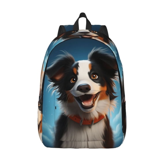 Vsdgher Playful Smile Cute Dog Print Canvas Backpack Travel Rucksack Unisex Knapsack 15.7/17.7Inch Laptop Backpack for Work,College -Small