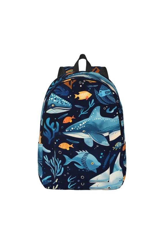 Playful Whales Underwater Scene Print Canvas Backpack Travel Rucksack Unisex Knapsack 15.7/17.7Inch Laptop Backpack for Work,College -Small