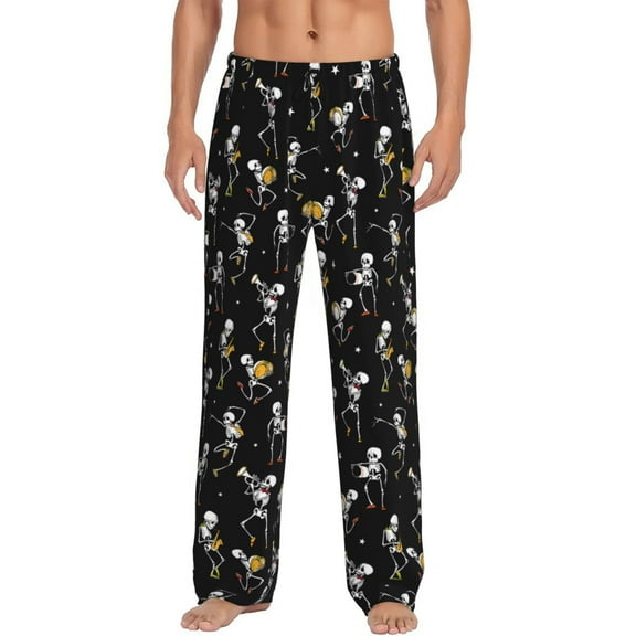 Vsdgher Playing Music Skeletons Print Mens Pajama Pants Sleep & Lounge Pants, PJ Bottoms With elastic waistb and Pockets
