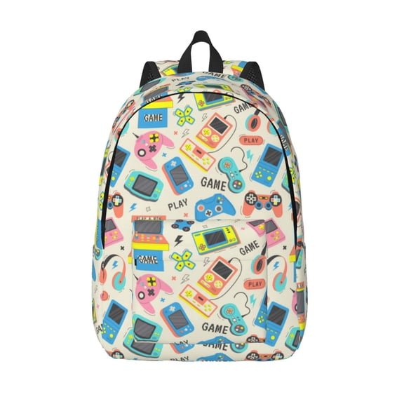Vsdgher Playing Video Games Print Canvas Backpack Travel Rucksack Unisex Knapsack 15.7/17.7Inch Laptop Backpack for Work,College -Medium