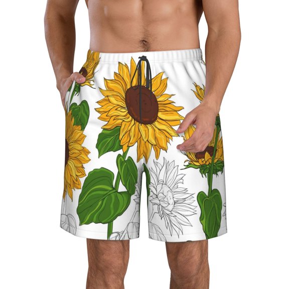 Vsdgher Plump Sunflower And Sketch Men's Beach Shorts, Surfing shorts, Swim trunks, Quick Dry Swim Trunks for Surfing Beach Fun -Large