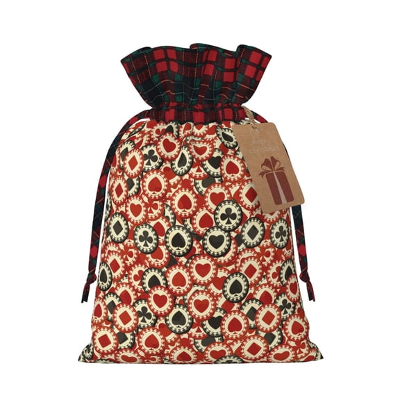 Vsdgher Poker Chips Christmas Drawstring Bags Xmas Burlap Bags Pouches Xmas Elements Wrapping Bags for Candy Goody Birthday Wedding-Black