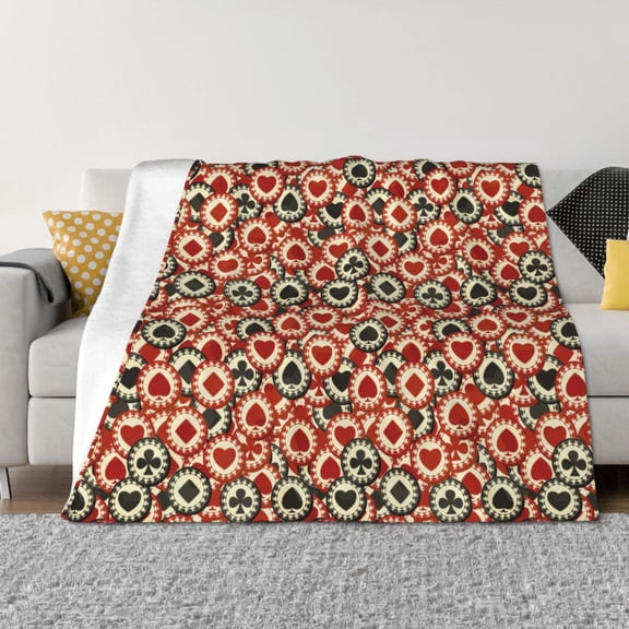 Vsdgher Poker Chips Pattern Fleece Throw Blanket, Horizontal Fleece Bedding Home Decor for Couch & Bed All Season Use -50"x40"