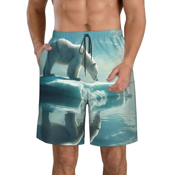 Vsdgher Polar Bear On Iceberg Men's Beach Shorts, Surfing shorts, Swim trunks, Quick Dry Swim Trunks for Surfing Beach Fun -Small