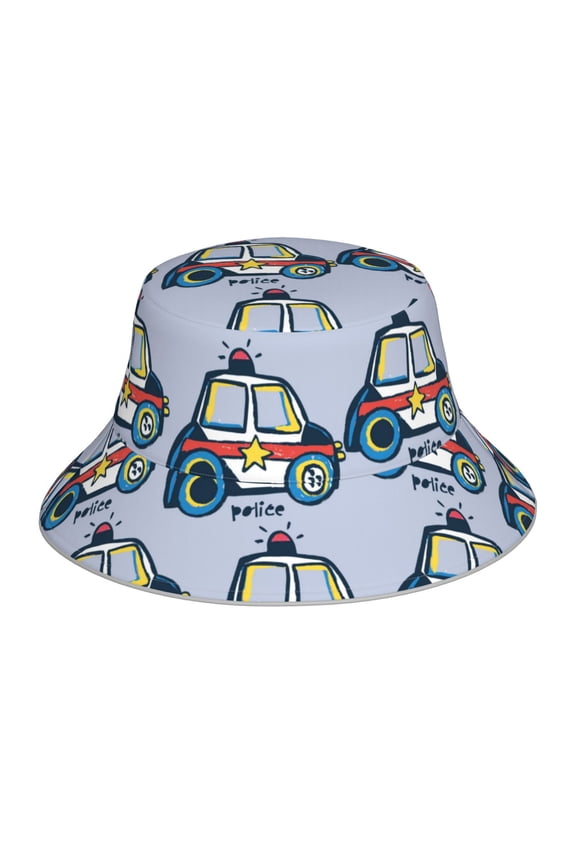 Police Car Print Bucket Hat for Men&Women Bucket Hat Reversible Summer Double-Side-Wear Travel Gardening, Beach, Camping, Hiking, Fishing Cap