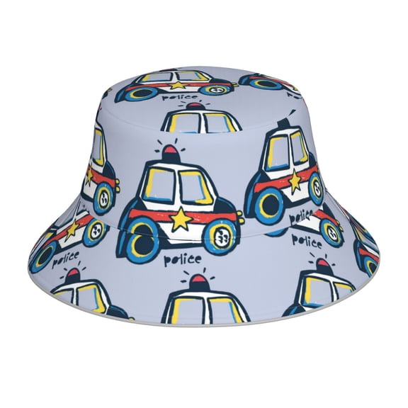 Vsdgher Police Car Print Bucket Hat for Men&Women Bucket Hat Reversible Summer Double-Side-Wear Travel Gardening, Beach, Camping, Hiking, Fishing Cap