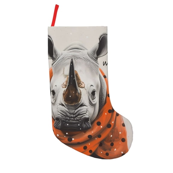Vsdgher Polka Dot Rhino Welcome Christmas Stockings 18 inch Large Kids Stocking Bags Hanging Socks for Christmas Decor Decorations