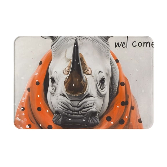 Vsdgher Polka Dot Rhino Welcome Flannel Anti-Slip Floor Mat Comfort Mat Outdoor Rug, Indoor Outdoor Rugs for Home, Office, Laundry 16''x24''in