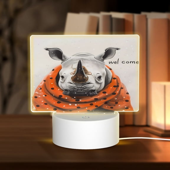 Vsdgher Polka Dot Rhino Welcome Rectangular Acrylic Night Light Acrylic Sleep Night Light Friend Gifts for Birthday Gifts for Women Teens Boys Girls